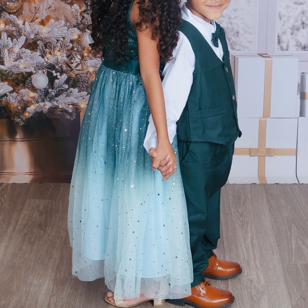 GIRLS OMBRÉ TULLE DRESS - GREEN/BLUEISH WHITE